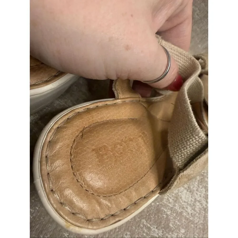Born Women's Suede Leather Strappy Platform Wedge Slingback Sandals Tan Size 9M